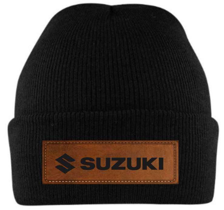 Suzuki Cuffed Knitted Beanie With Engraved Leather Patch